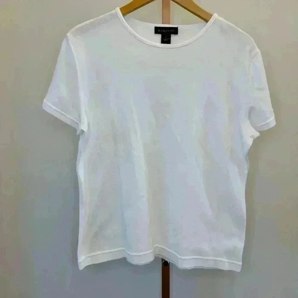 Harold's Tops - Harold’s Women's White Crew Neck Tee Size L Casual Solid T-Shirt